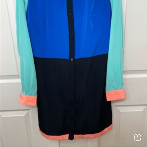 I Heart Ronson Bright Color Blocked Long Sleeve Button Up Shirt Dress Size Small - Picture 6 of 11